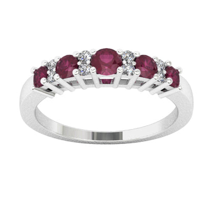 Ruby &amp; Diamond Five Stone Ring, a striking design that unites classic red rubies and brilliant diamonds in perfect harmony. 