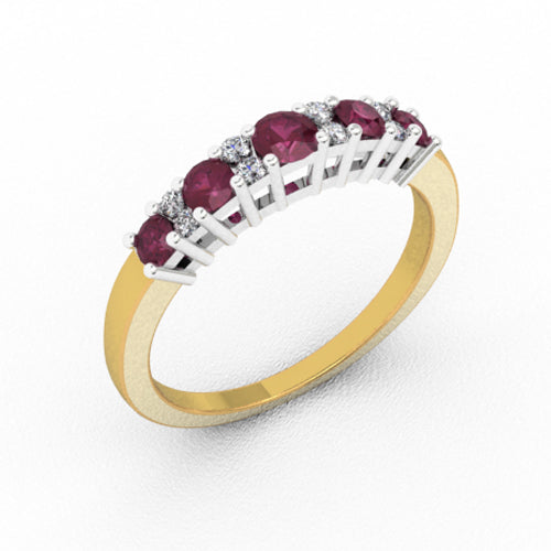 Ruby &amp; Diamond Five Stone Ring, a striking design that unites classic red rubies and brilliant diamonds in perfect harmony. 