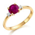 A trilogy ring with a central ruby and two side diamonds