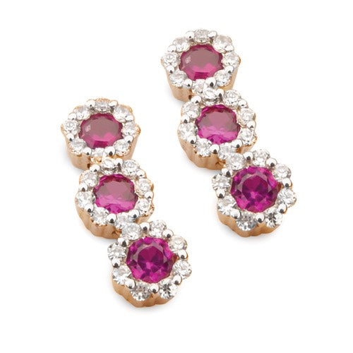Ruby Halo Drop Earrings in rose gold