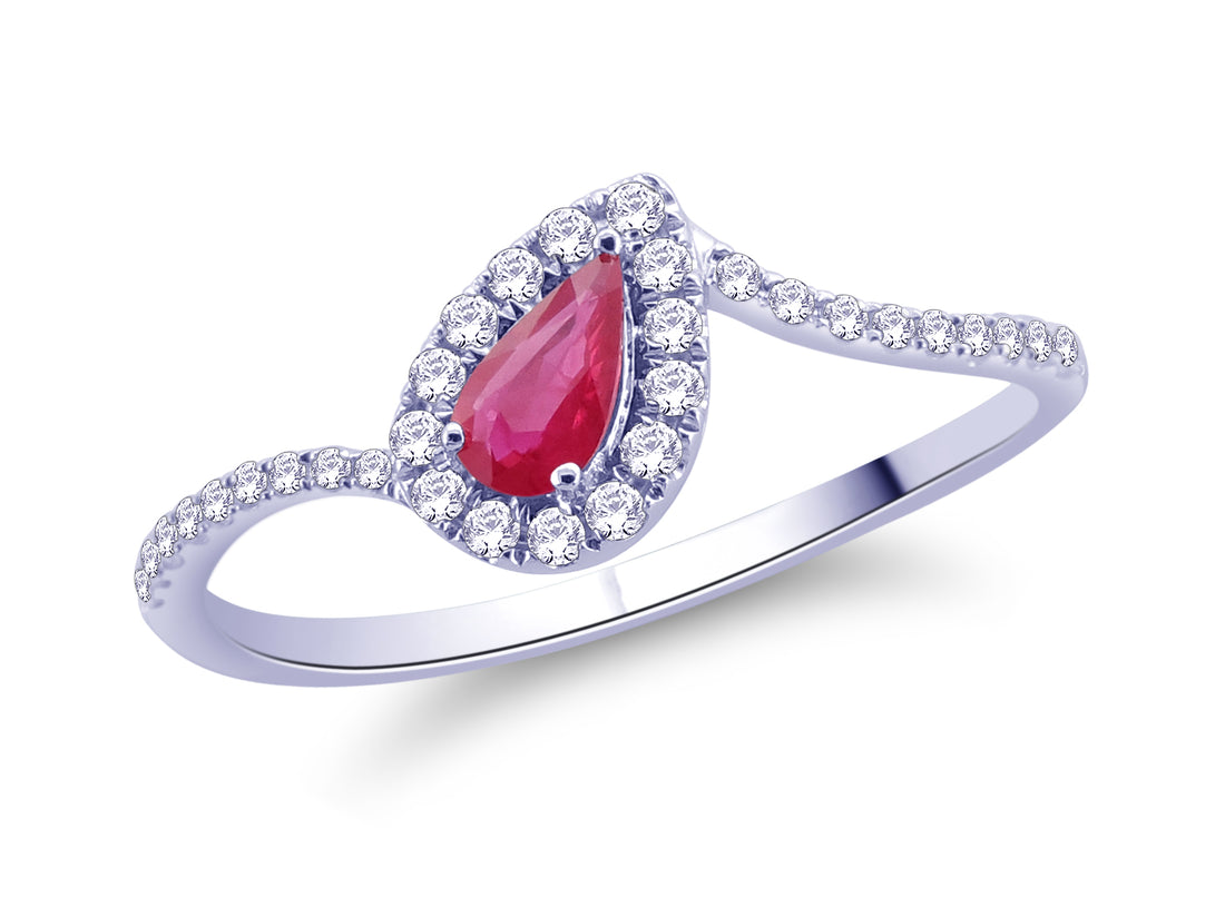 Pear Ruby Studded Shoulder Halo Ring