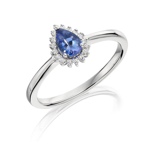 Blue Sapphire Pear Halo Ring