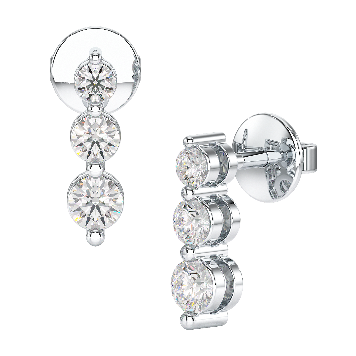 Shared Claw Graduated Earrings in white gold or platinum