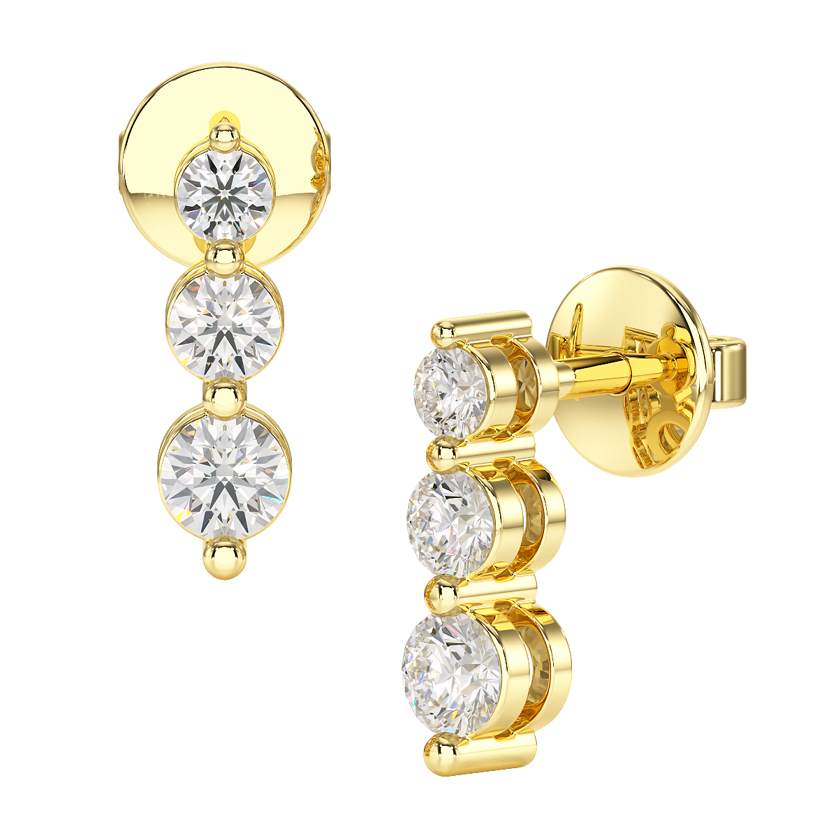 Shared Claw Graduated Earrings in yellow gold