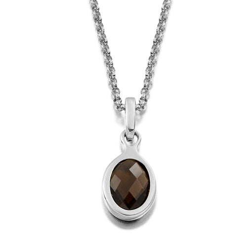 Smoky Quartz Bezel Pendant in white gold