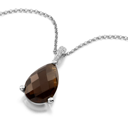 Smoky Quartz Pear Pendant in white gold