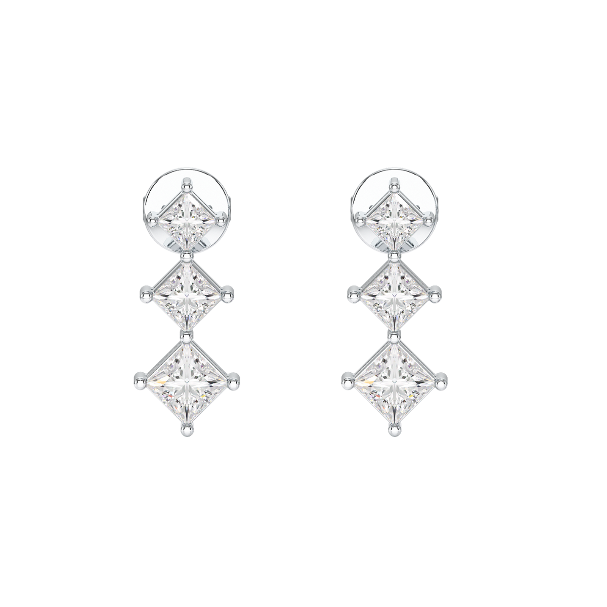 Shared Claw Princess Cut Graduated Earrings