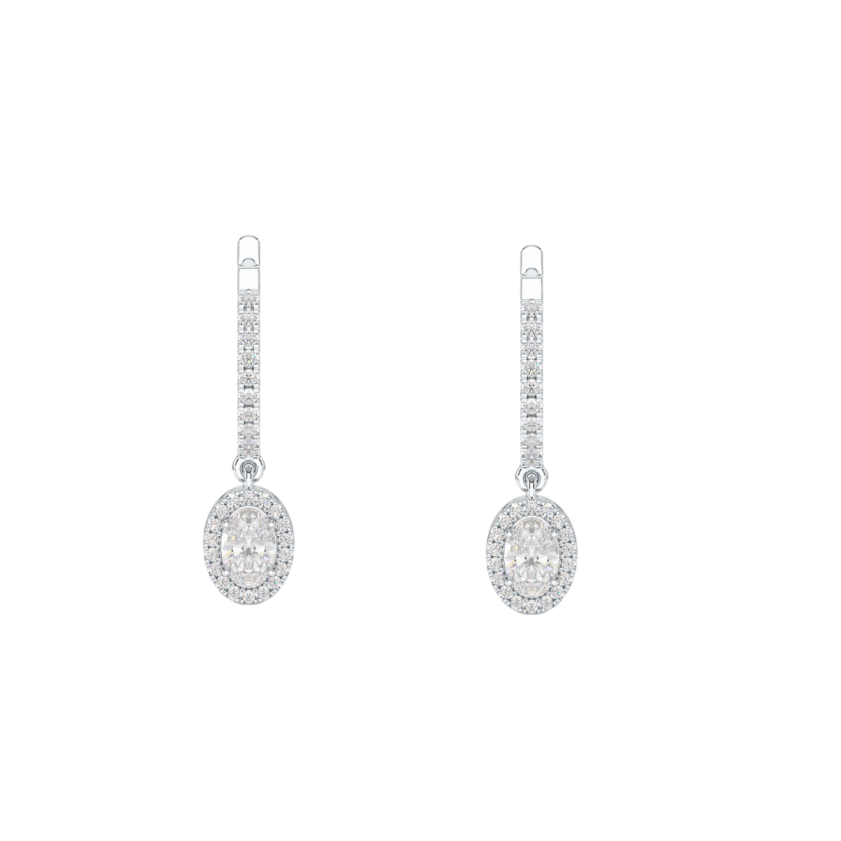 Oval Cut Halo Drop Hoop Earrings