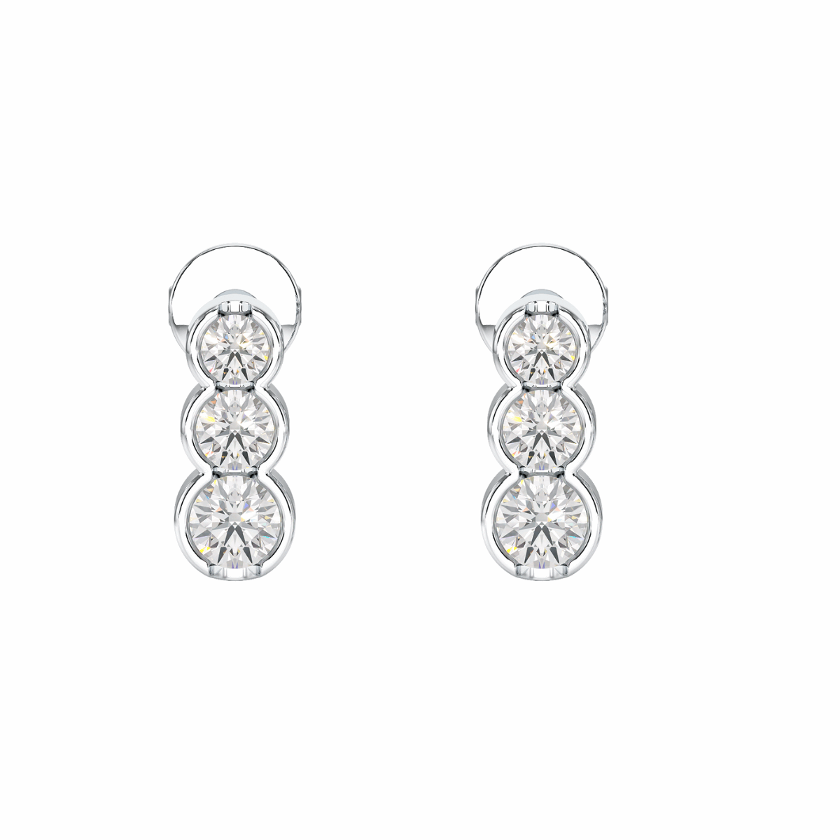 Bezel Set Graduated Earrings in white gold or platinum