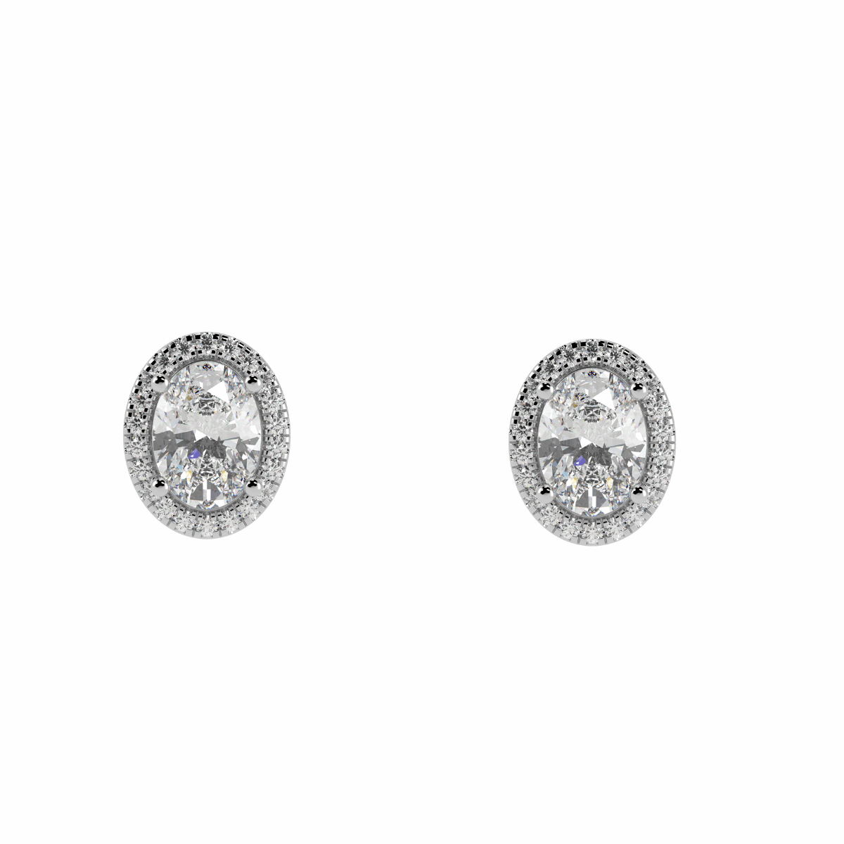 Halo Oval Cut Solitaire Stud Earrings in white gold or platinum