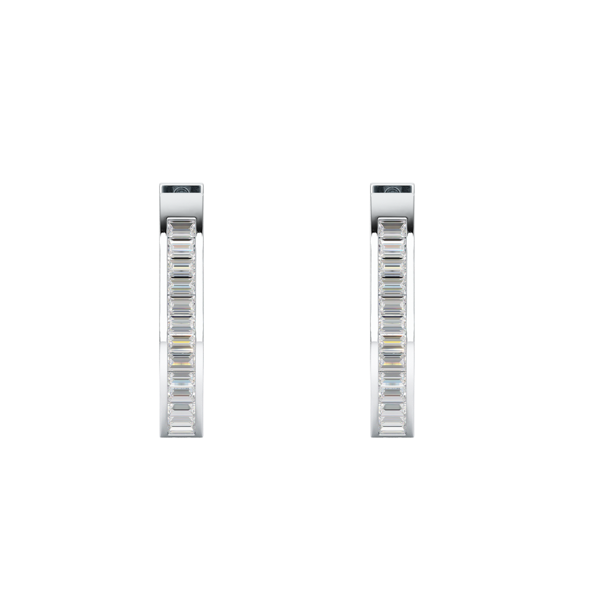 Baguette Hoop Earrings in white gold or platinum