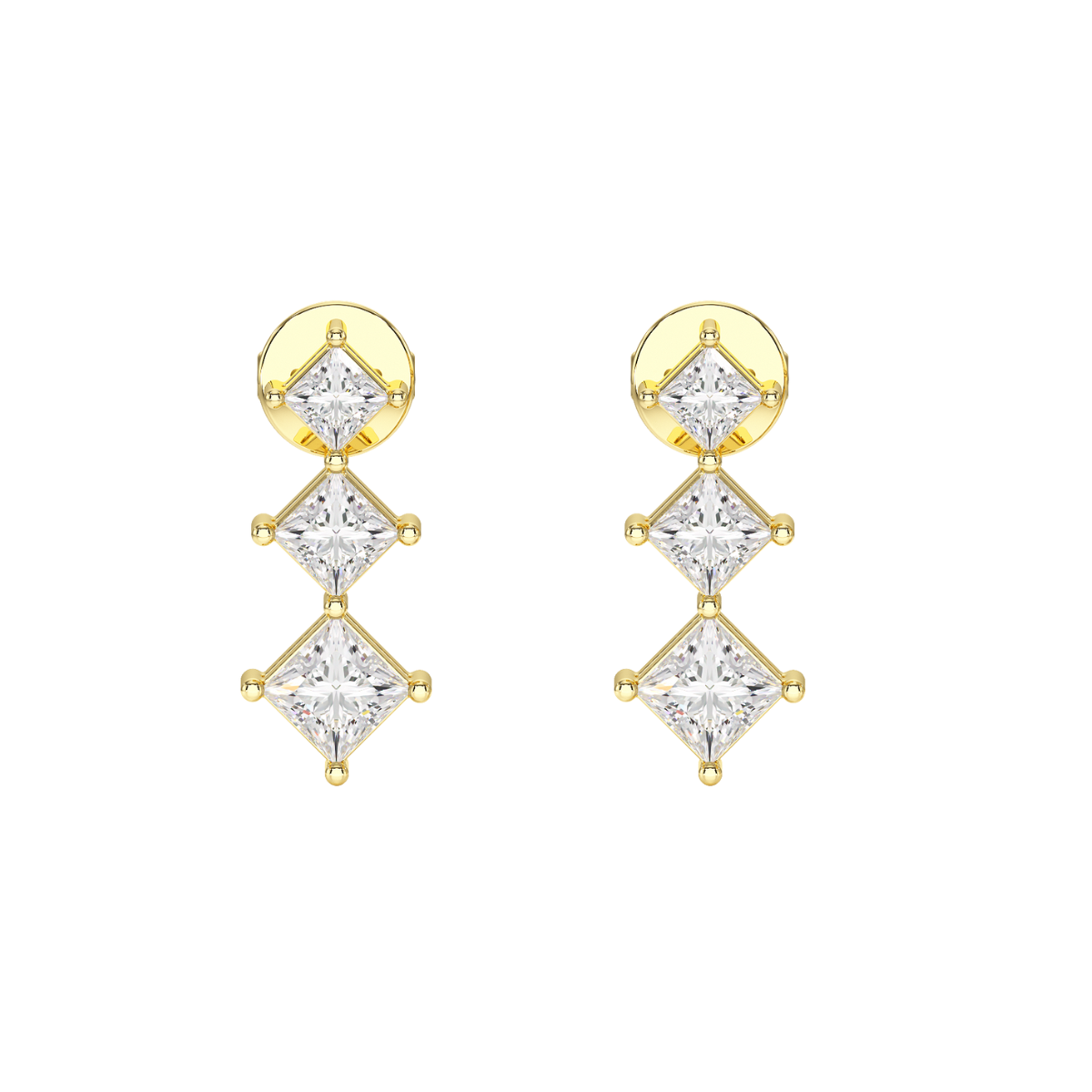Shared Claw Princess Cut Graduated Earrings