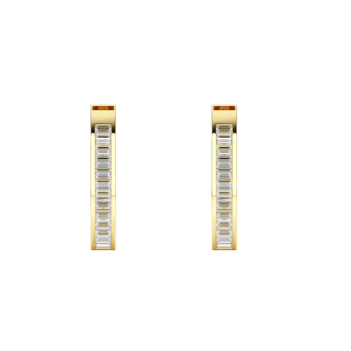Baguette Hoop Earrings in yellow gold