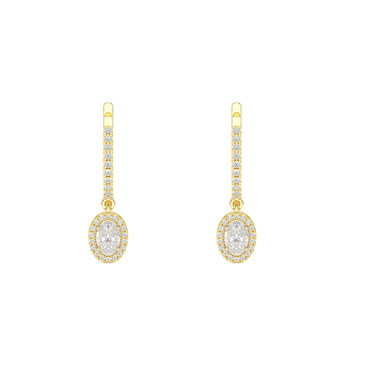 Oval Cut Halo Drop Hoop Earrings