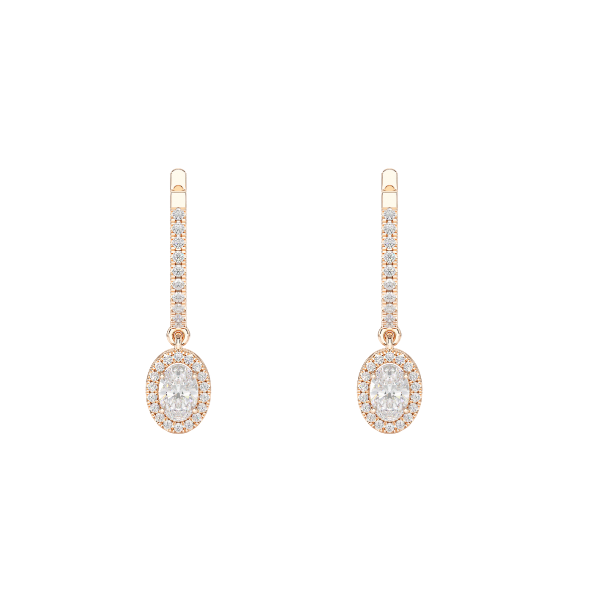 Oval Cut Halo Drop Hoop Earrings