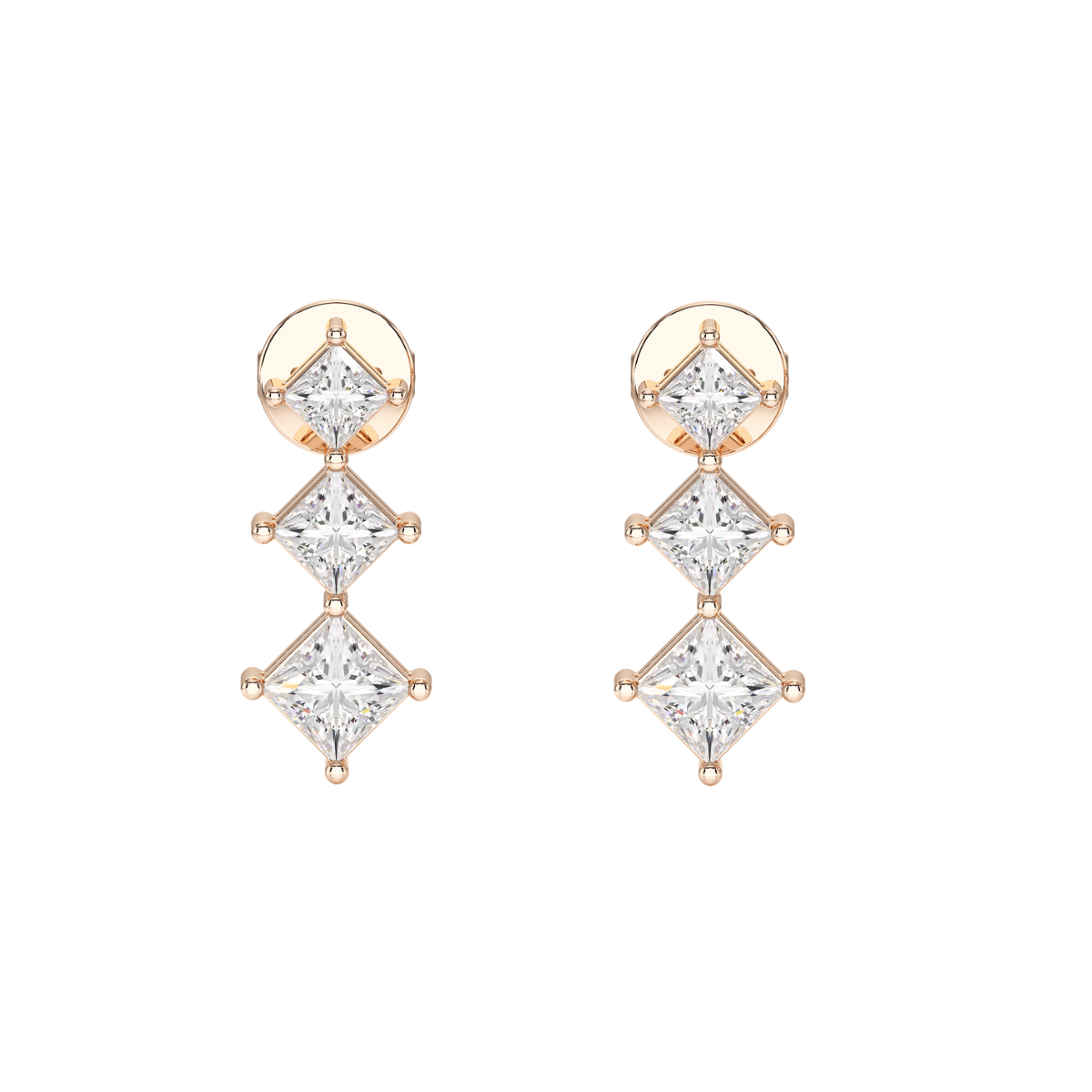 Shared Claw Princess Cut Graduated Earrings