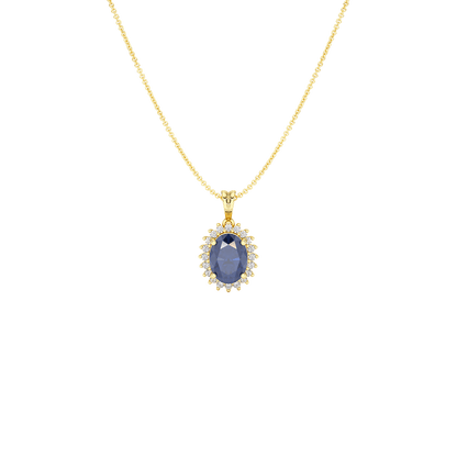 Oval Blue Sapphire Sunburst Pendant