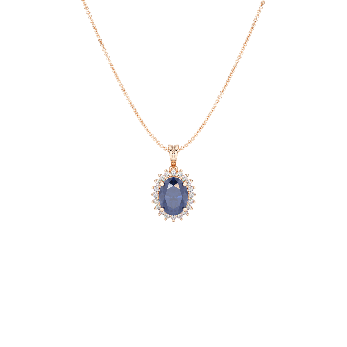 Oval Blue Sapphire Sunburst Pendant