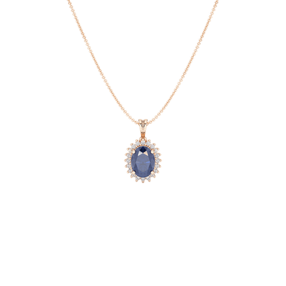Oval Blue Sapphire Sunburst Pendant