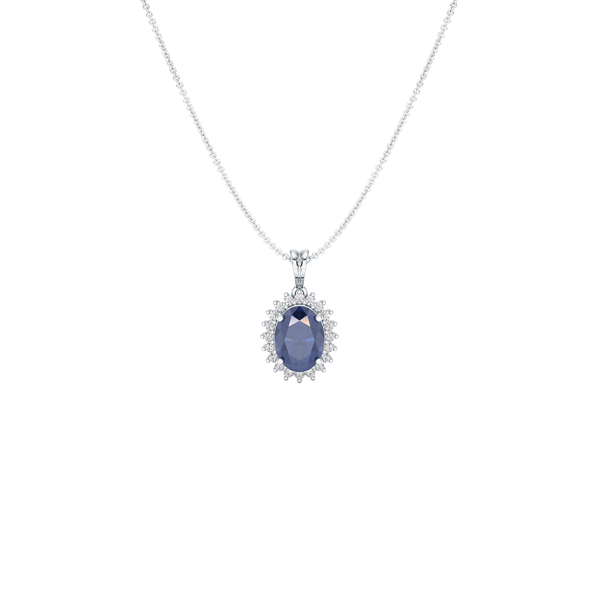 Large Oval Blue Sapphire Sunburst Pendant