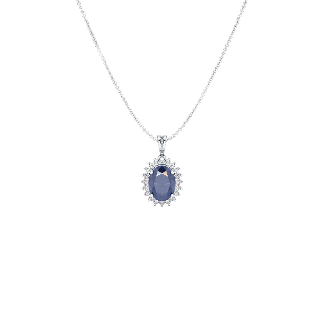 Oval Blue Sapphire Sunburst Pendant
