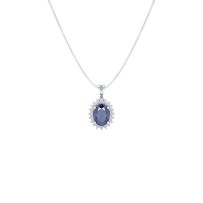 Oval Blue Sapphire Sunburst Pendant