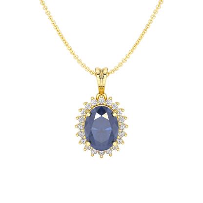 Large Oval Blue Sapphire Sunburst Pendant