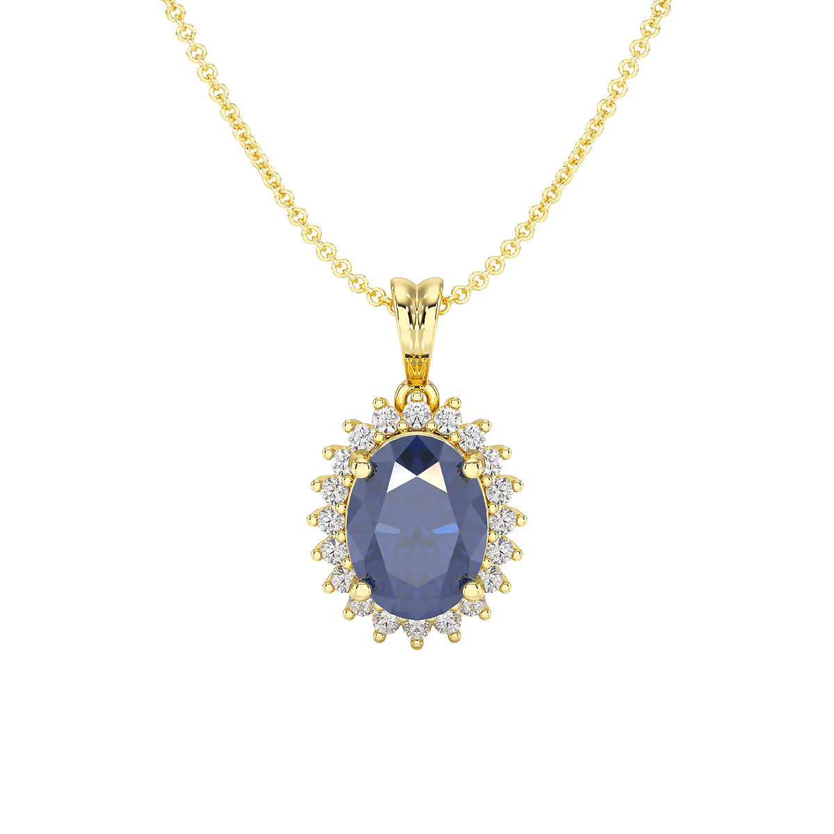 Oval Blue Sapphire Sunburst Pendant