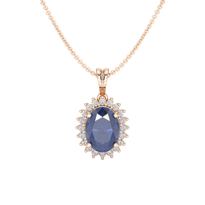 Oval Blue Sapphire Sunburst Pendant