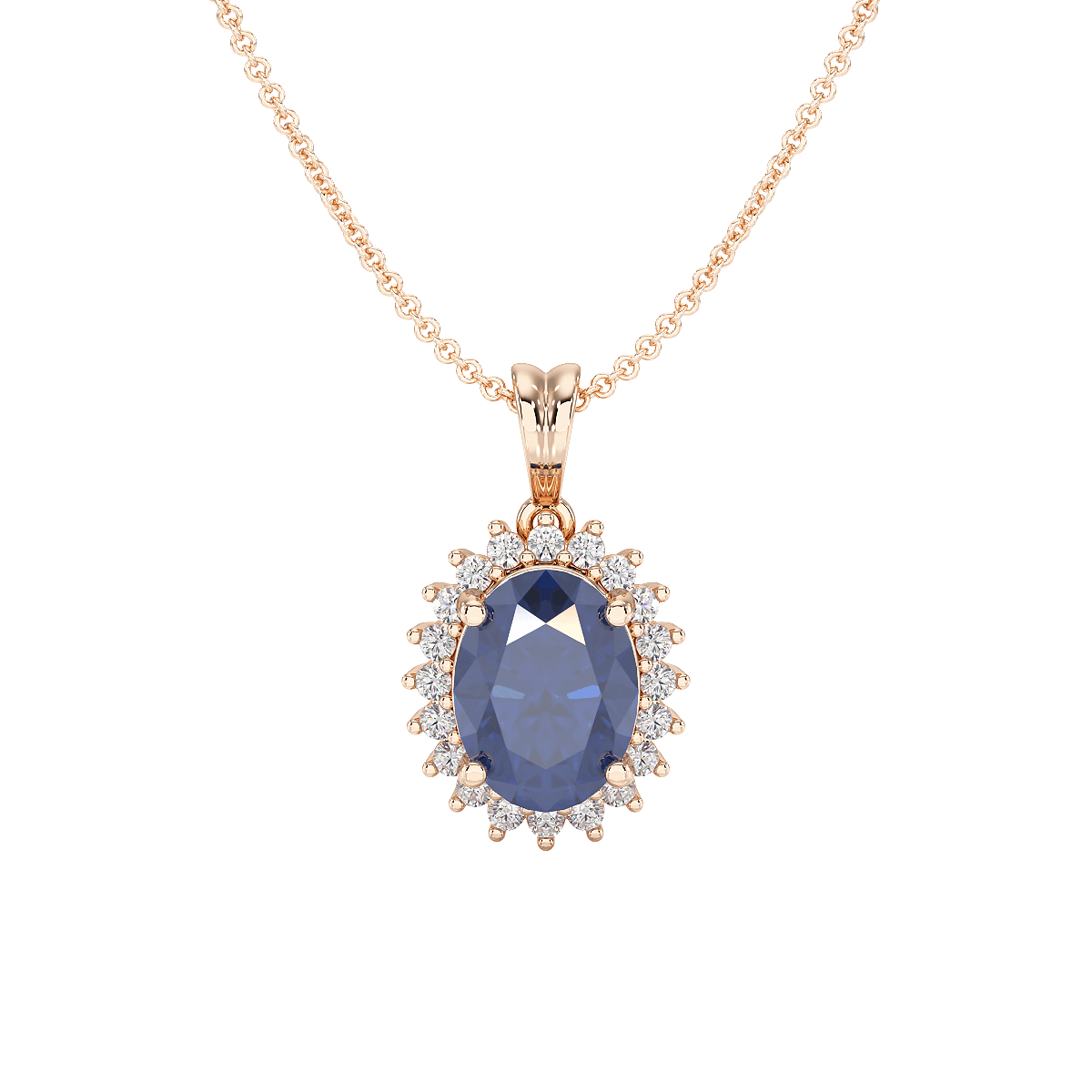 Large Oval Blue Sapphire Sunburst Pendant