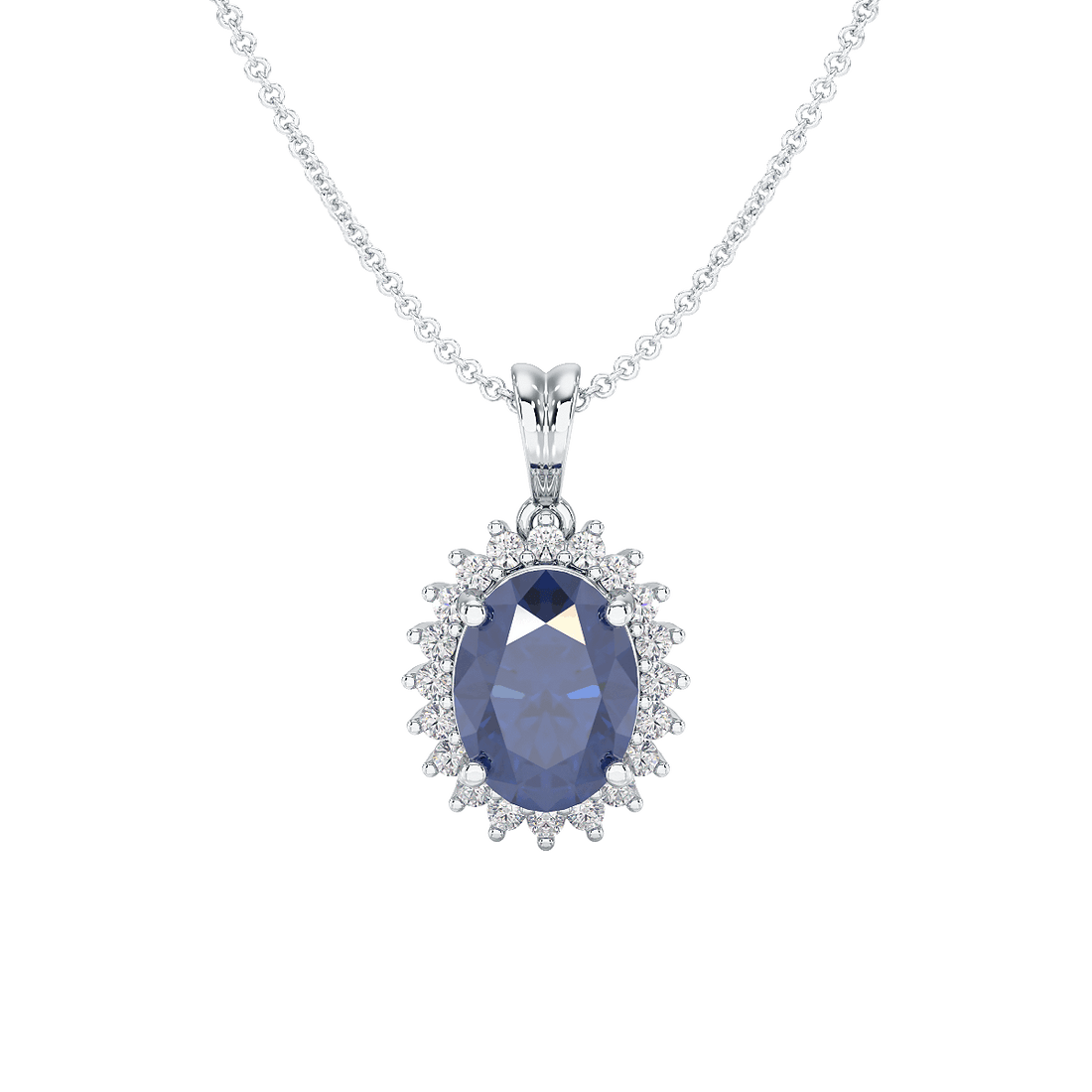 Large Oval Blue Sapphire Sunburst Pendant