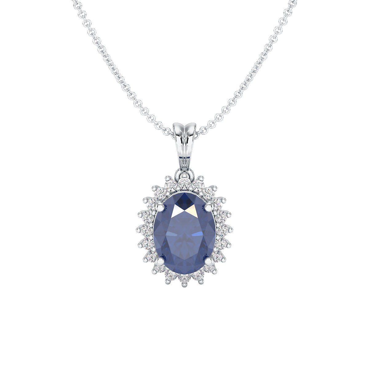 Large Oval Blue Sapphire Sunburst Pendant