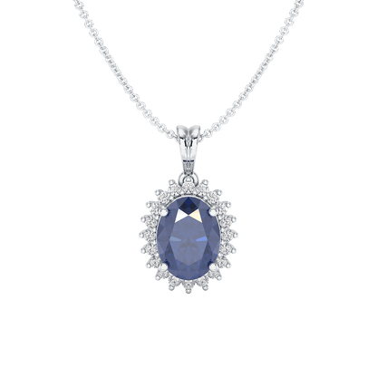 Oval Blue Sapphire Sunburst Pendant