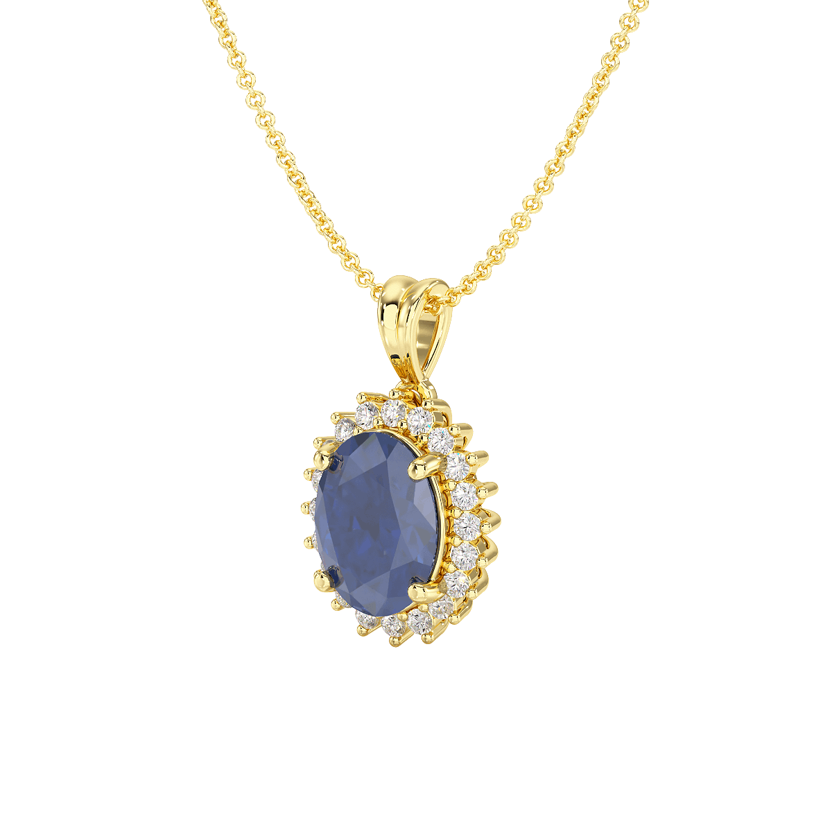 Oval Blue Sapphire Sunburst Pendant