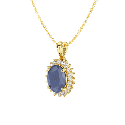 Oval Blue Sapphire Sunburst Pendant