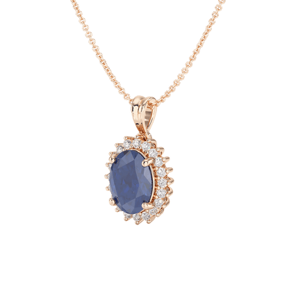Large Oval Blue Sapphire Sunburst Pendant