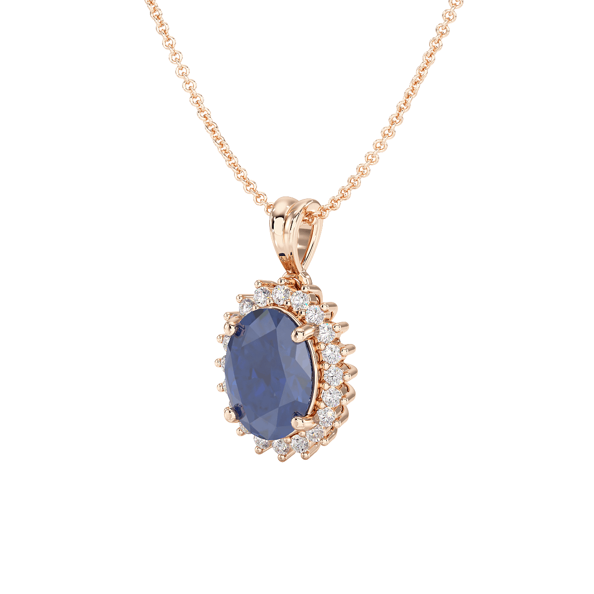 Oval Blue Sapphire Sunburst Pendant