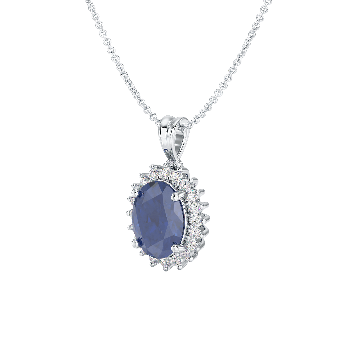 Oval Blue Sapphire Sunburst Pendant