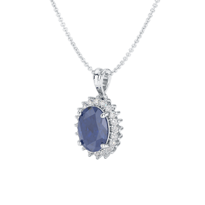 Oval Blue Sapphire Sunburst Pendant
