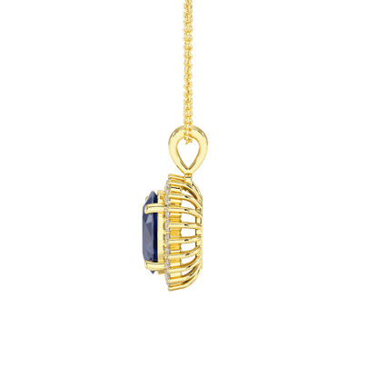 Oval Blue Sapphire Sunburst Pendant