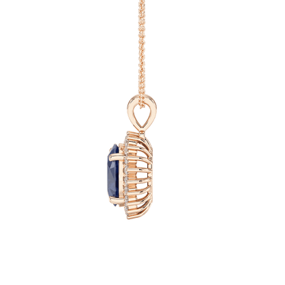Oval Blue Sapphire Sunburst Pendant