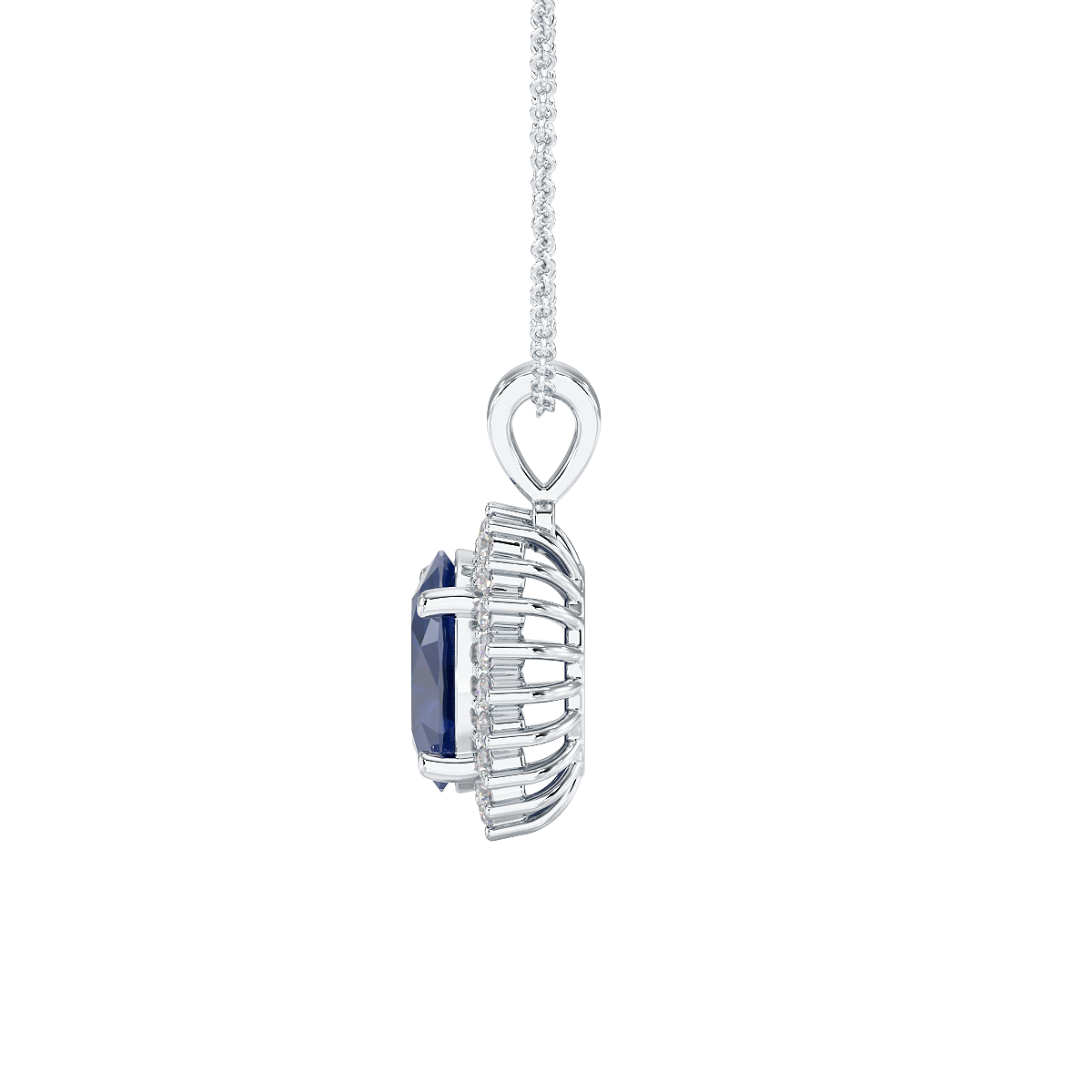 Oval Blue Sapphire Sunburst Pendant