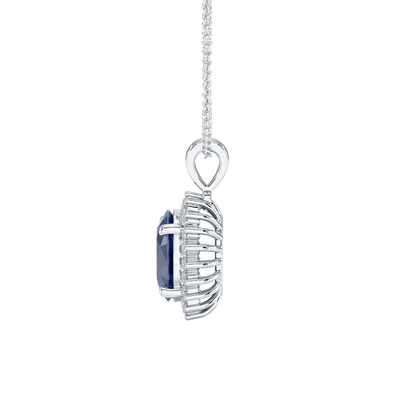Oval Blue Sapphire Sunburst Pendant