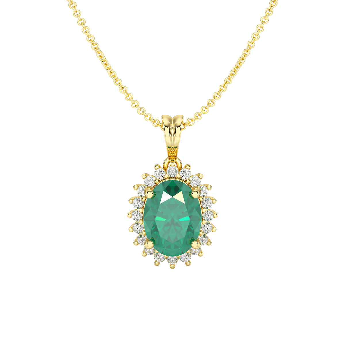 Oval Emerald Sunburst Pendant