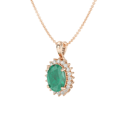 Oval Emerald Sunburst Pendant