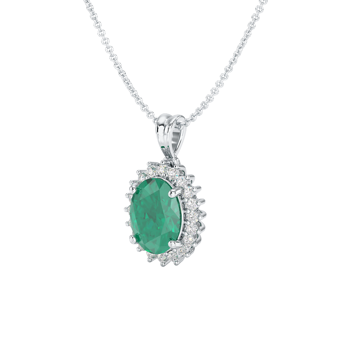 Oval Emerald Sunburst Pendant