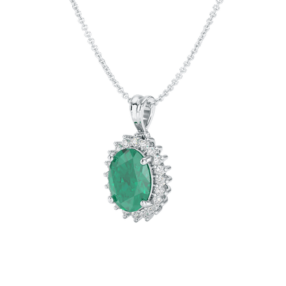Oval Emerald Sunburst Pendant
