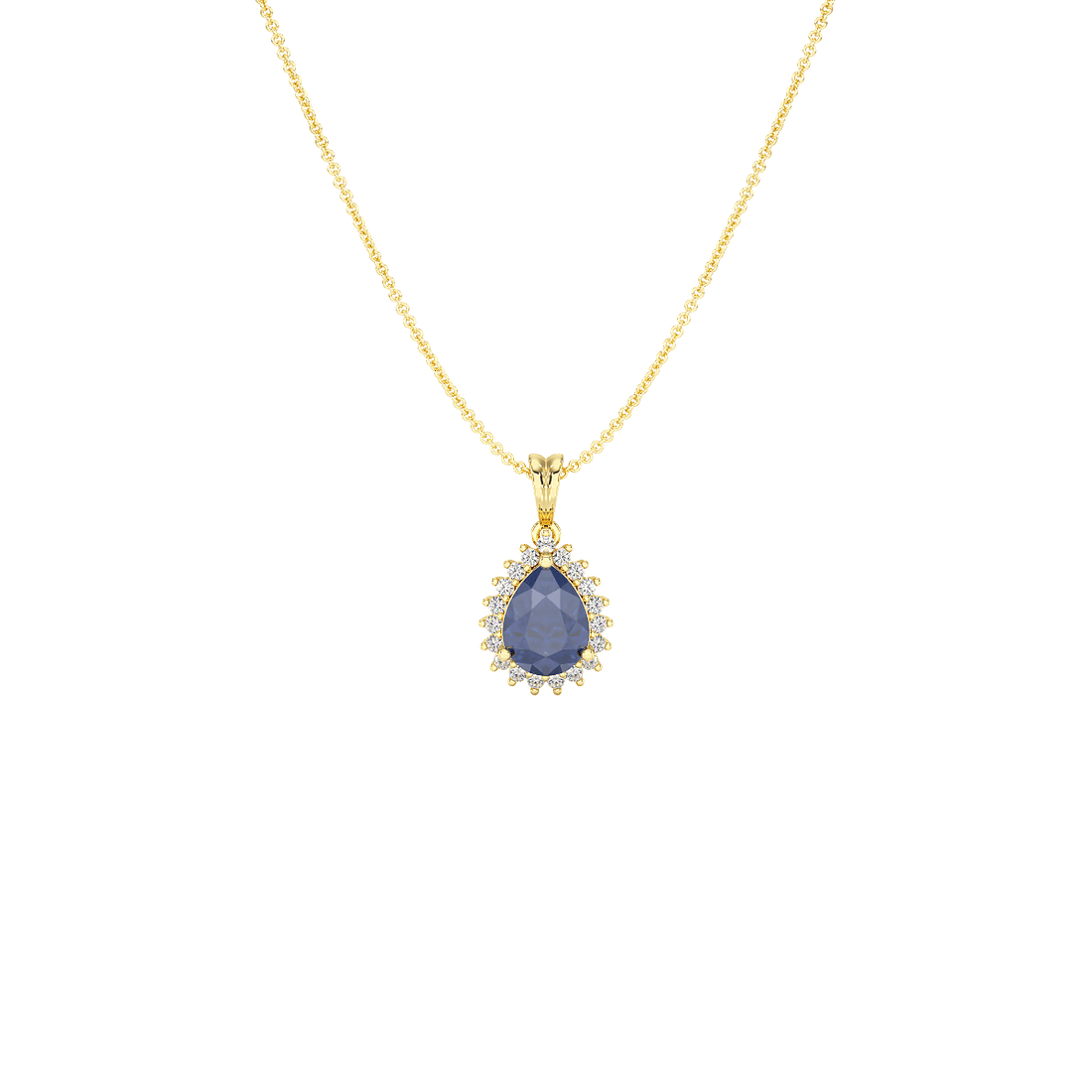 Pear Blue Sapphire Sunburst Pendant