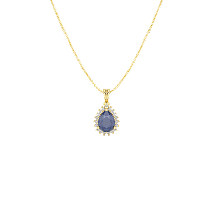 Pear Blue Sapphire Sunburst Pendant