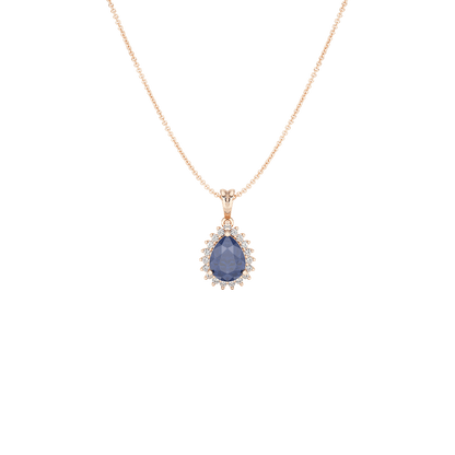 Large Pear Blue Sapphire Sunburst Pendant